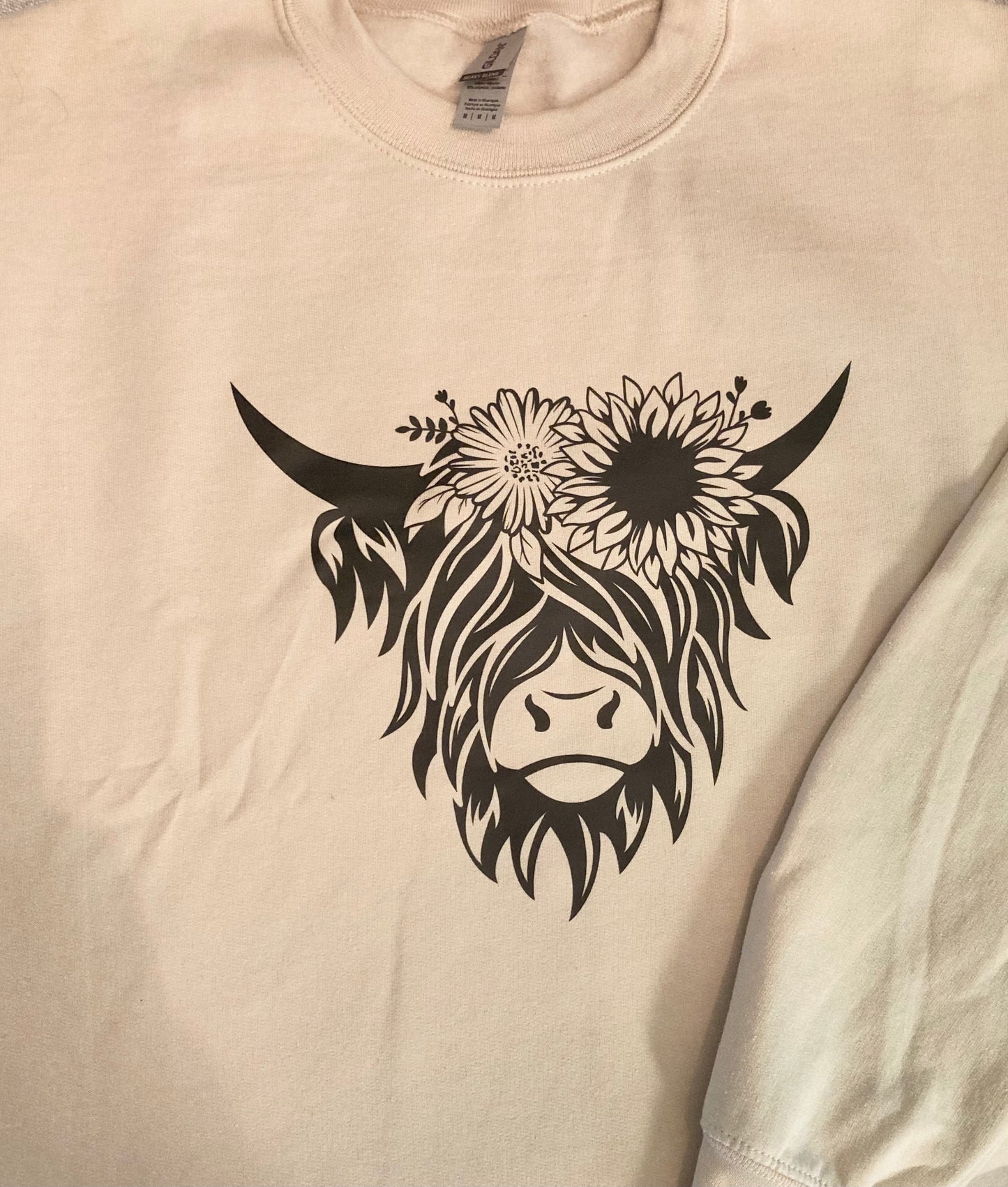 Highland Cow Sand Colored Unisex Crewneck Sweatshirt