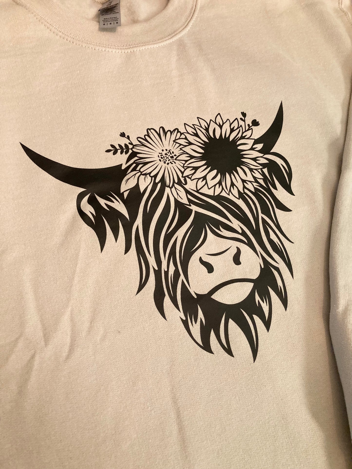 Highland Cow Sand Colored Unisex Crewneck Sweatshirt