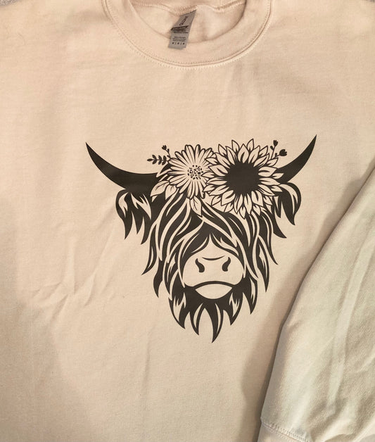 Highland Cow Sand Colored Unisex Crewneck Sweatshirt