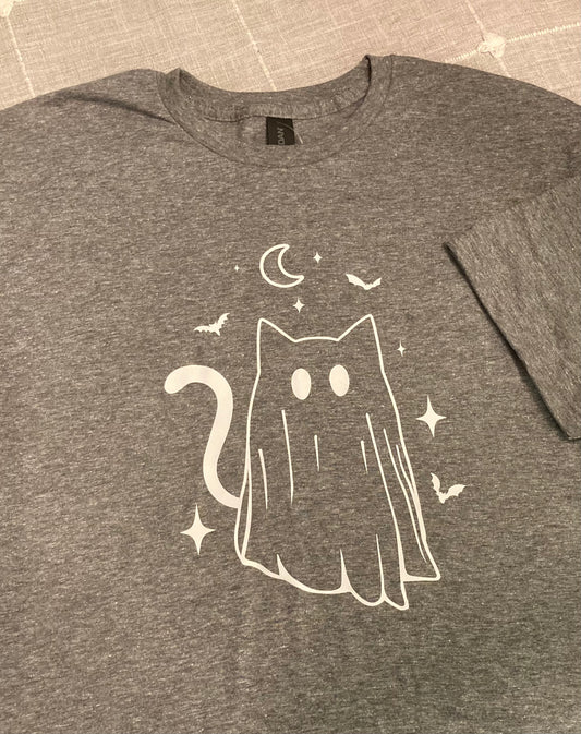 Ghost Cat Grey Short Sleeve Unisex Tshirt